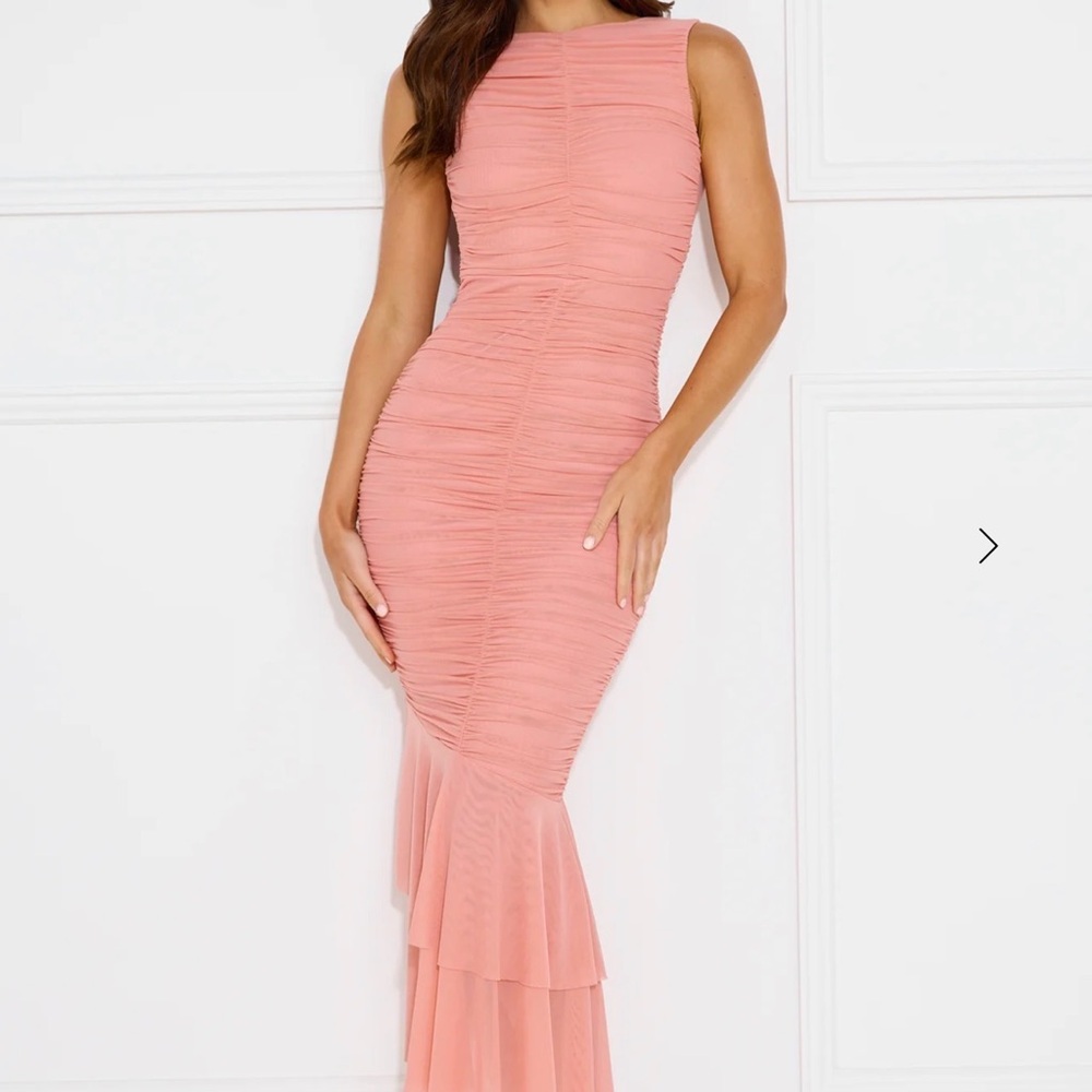 Hello Molly Blush Pink Ruched Mermaid Maxi Dress